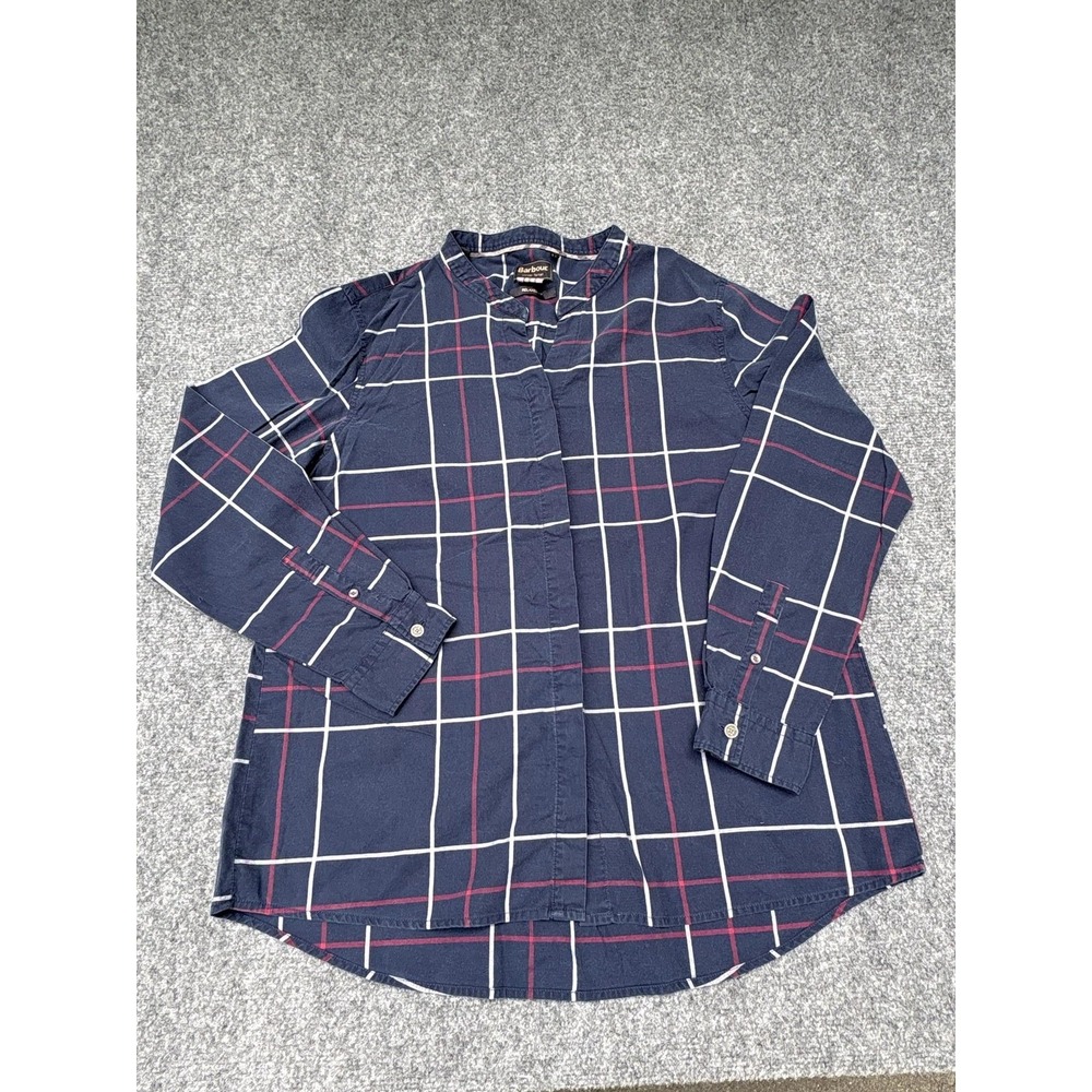 Barbour Winter Tartan Shirt Womens 14 Blue Plaid Relaxed Fit Tunic Button Up